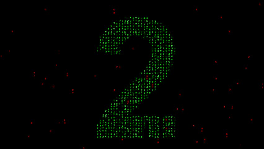 Number 2 with matrix code on plain black background
