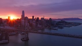 Cityscape skyline. Aerial view of sunset skyline San Francisco city, California USA. Epic sunset scene. City landscape. Business city travel at colorful sunset sky. Scenic sunset city skyline at dusk - Powered by Shutterstock - Get 15% off with code: PIKWIZARD15
