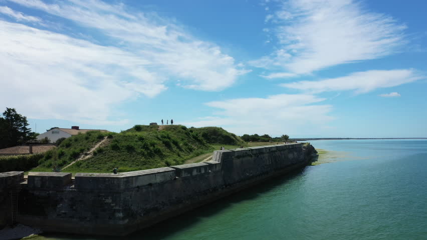 The walls of Saint Martin de Re on the Ile de Re in Europe, France, New Aquitaine, Charente Maritime, La Rochelle, in summer, on a sunny day.