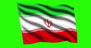 3D Illustration of the waving flag on a pole of iran with Green Screen Chroma Key