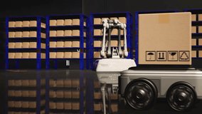 Future Technology, Car Robot Transporting Truck Box with AI Interface for Manufacturing Industry, Product Export and Import, Warehouse Automation, Robotic Arm, Mechanical Innovation - Powered by Shutterstock - Get 15% off with code: PIKWIZARD15