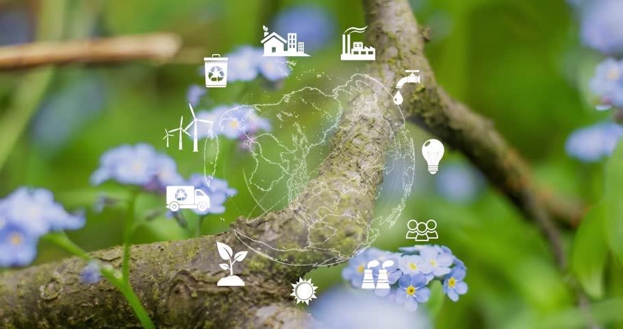 pinning globe in green nature background with icons Net zero emissions,environment of ESG, co2, company circular and clean zero. Technologies Environment, Organization Sustainable development of the e Royalty-Free Stock Footage #1104483829