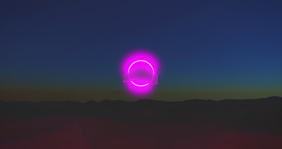Surreal desert landscape with pink circle cloud in the blue sky over the dunes and sandy mountains. Timelapse day to night. Modern minimal abstract background. 3d Rendering. 3D Illustration Royalty-Free Stock Footage #1104484493