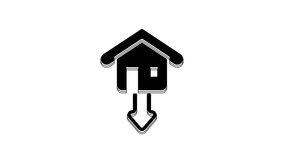 Black Property and housing market collapse icon isolated on white background. Falling property prices. Real estate stock risk or economic recession. 4K Video motion graphic animation.