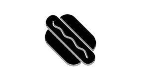 Black Hotdog sandwich icon isolated on white background. Sausage icon. Fast food sign. 4K Video motion graphic animation.