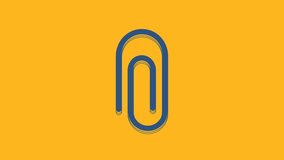 Blue Paper clip icon isolated on orange background. 4K Video motion graphic animation.