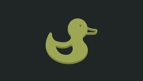Green Rubber duck icon isolated on black background. 4K Video motion graphic animation.