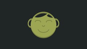 Green Happy little boy head icon isolated on black background. Face of baby boy. 4K Video motion graphic animation.