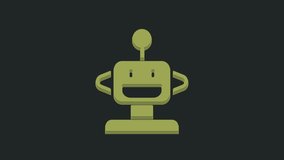Green Robot toy icon isolated on black background. 4K Video motion graphic animation.