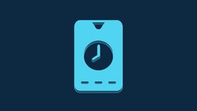 Blue Alarm clock app smartphone interface icon isolated on blue background. 4K Video motion graphic animation.