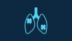 Blue Disease lungs icon isolated on blue background. 4K Video motion graphic animation.
