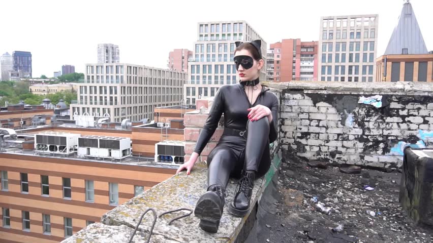 Sexy playful young woman dressed as a cat