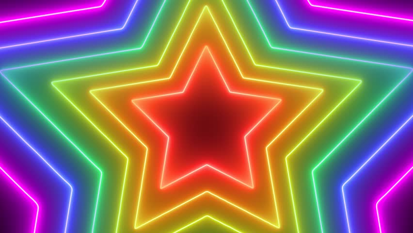 Happy Pride Month! Pride Month Colorful Rainbow Stars Abstract Background Loop. LGBTQIA+ Flag Colors. Stars Tunnel Abstract Background Wallpaper