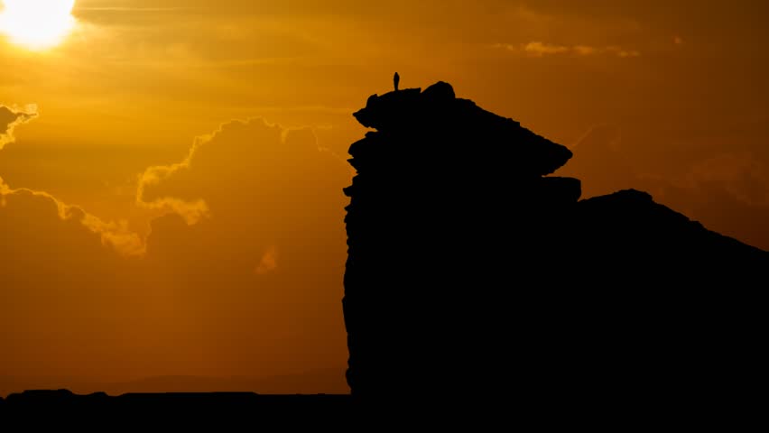 Edge of the World, Time Lapse at Sunset with Red Sun and Fiery Sky, Natural Landmark in Saudi Arabia