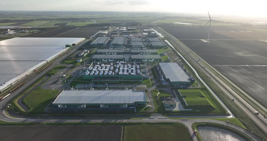 Aerial view on large scale data center in The Netherlands.