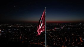 Turkish Flag Drone Video, Turkish Flag and Spectacular Istanbul View Camlica Hill Uskudar, Istanbul Turkey