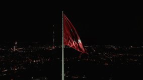 Turkish Flag Drone Video, Turkish Flag and Spectacular Istanbul View Camlica Hill Uskudar, Istanbul Turkey