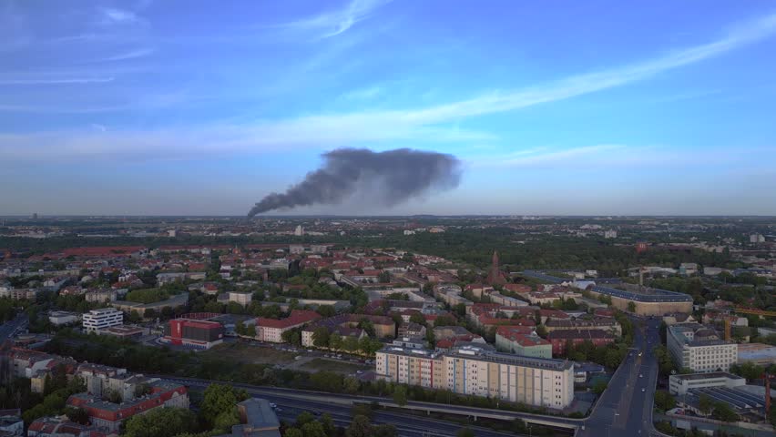 Berlin 31 May 23. Large fire. Gorgeous aerial top view flight drone | Shutterstock HD Video #1104503713