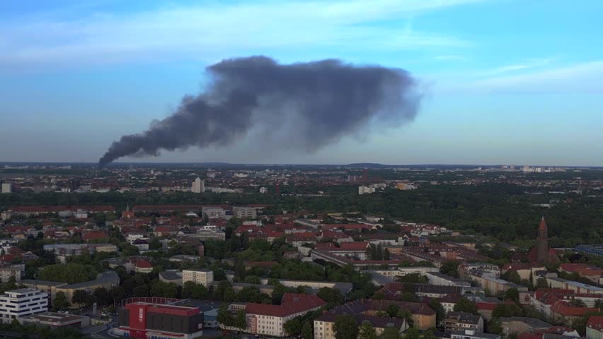 Berlin 31 May 23. Large fire black cloud. Perfect aerial top view flight drone | Shutterstock HD Video #1104503749