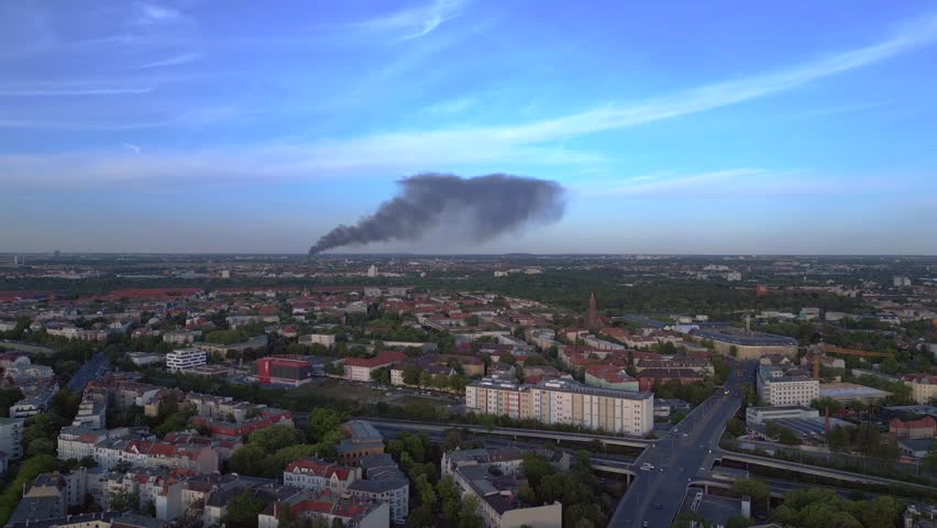 Black cloud smoke - recycling yard in flames. Marvelous aerial view flight drone | Shutterstock HD Video #1104503763