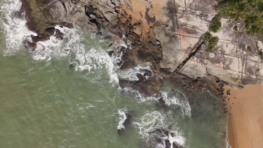 Drone-captured collection vividly showcasing Rio das Ostras' untouched beaches, bordered by majestic mountains, vibrant green farmlands, and meandering rivers, under an azure sky. Rio de Janeiro. Ocea