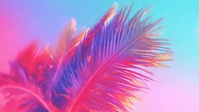 Padded palm tree on sky foundation conditioned in energized sprinkled rainbow neon pastel colors. Video animation