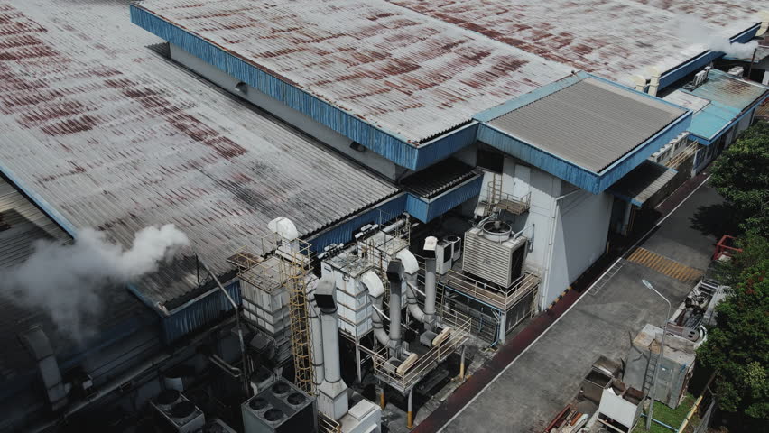 Factory smoke pollution aerial video, 2K resolution | Shutterstock HD Video #1104511157