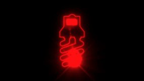 Turning light bulb animation, Switching on, Warm white light over dark black background, neon light display concept idea, power, electricity, energy, invention, creativity, imagination and Creative i
