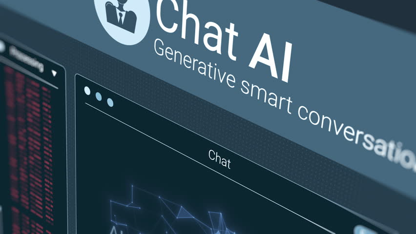 Futuristic chat ai user interface in action, artificial intelligence system, chatting with a bot, dynamics elements, advanced ai technology (3d render) | Shutterstock HD Video #1104517913