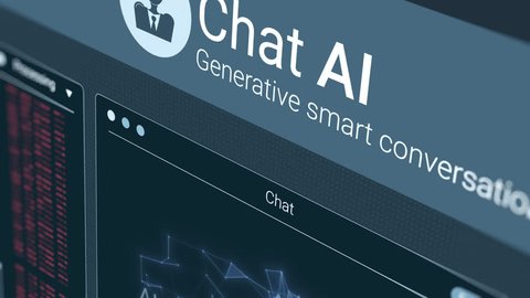 Futuristic chat ai user interface in action, artificial intelligence system, chatting with a bot, dynamics elements, advanced ai technology (3d render) Adlı Stok Video