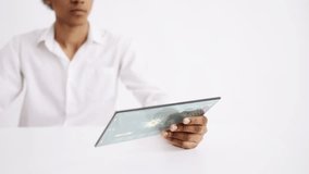 Lab scientist monitoring virus modification on tablet with transparent screen. Futuristic technology on white background - Powered by Shutterstock - Get 15% off with code: PIKWIZARD15