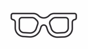 Animated glasses line icon. Raising sunglasses animation. Sun glare. Bright sunlight. Eye protection. Optical store. Loop HD video with alpha channel, transparent background. Outline motion graphic