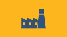 Blue Oil and gas industrial factory building icon isolated on orange background. 4K Video motion graphic animation.