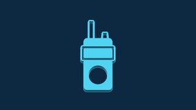 Blue Walkie talkie icon isolated on blue background. Portable radio transmitter icon. Radio transceiver sign. 4K Video motion graphic animation.