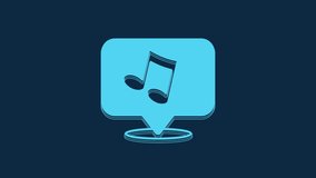 Blue Music note, tone icon isolated on blue background. 4K Video motion graphic animation.