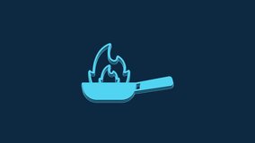 Blue Pan with fire icon isolated on blue background. 4K Video motion graphic animation.