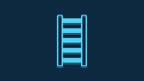 Blue Fire escape icon isolated on blue background. Pompier ladder. Fireman scaling ladder with a pole. 4K Video motion graphic animation.