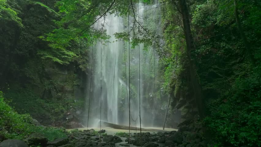 The beauty of a waterfall hidden in a tropical forest Royalty-Free Stock Footage #1104536991