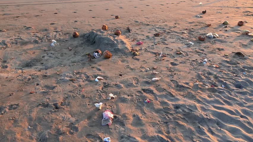 Trash littered the beaches of Indonesia. Ratu Sukabumi Harbor, West Java | Shutterstock HD Video #1104537429