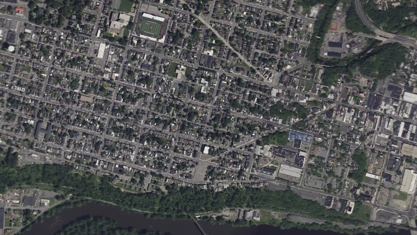 Earth zoom in from space and focus on Easton, Pennsylvania, USA. 3D Animation. Background for travel intro.