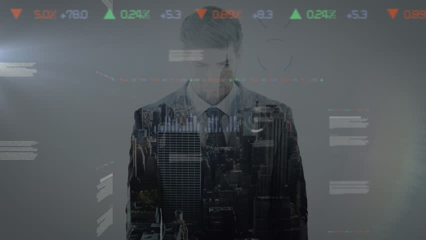 Animation of graphs, loading circles over stressed caucasian businessman pressing head. Digital composite, multiple exposure, report, tensed, report, progress and database concept. | Shutterstock HD Video #1104554789