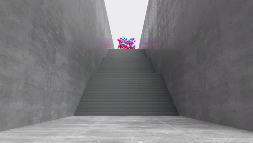 Colorful balls falling stairs three dimensional animation Royalty-Free Stock Footage #1104556645