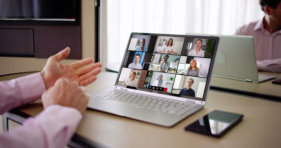 Video Conference Webinar Online Call Meeting On Laptop