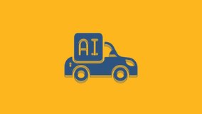 Blue Autonomous artificial Intelligence smart car icon isolated on orange background. 4K Video motion graphic animation .