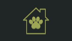 Green Pet house icon isolated on black background. 4K Video motion graphic animation.