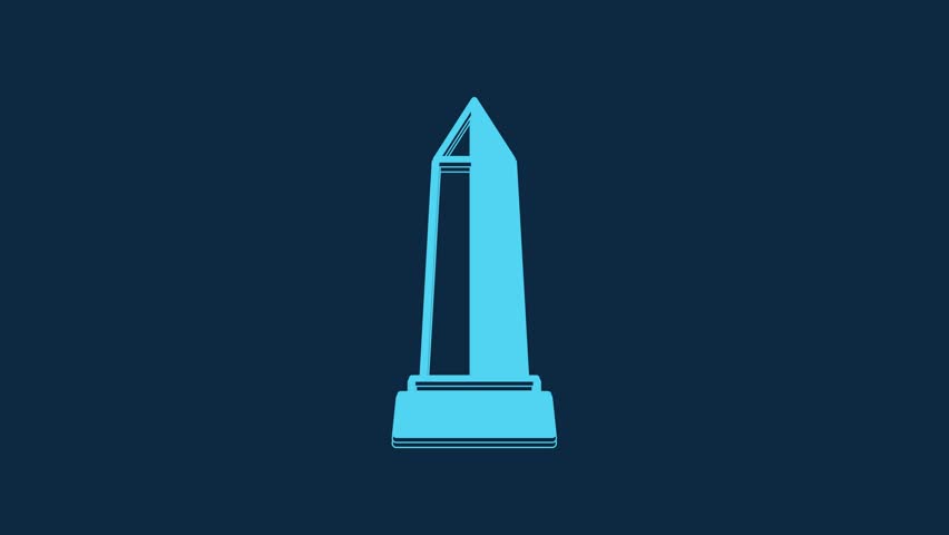 Blue Obelisk of Alexandria icon isolated on blue background. Stone monument. Historical monument. High pillar memorial and column. 4K Video motion graphic animation.