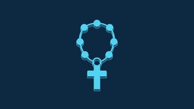 Blue Rosary beads religion icon isolated on blue background. 4K Video motion graphic animation.
