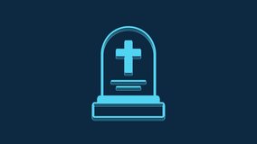 Blue Grave with tombstone icon isolated on blue background. 4K Video motion graphic animation.