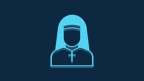 Blue Nun icon isolated on blue background. Sister of mercy. 4K Video motion graphic animation.