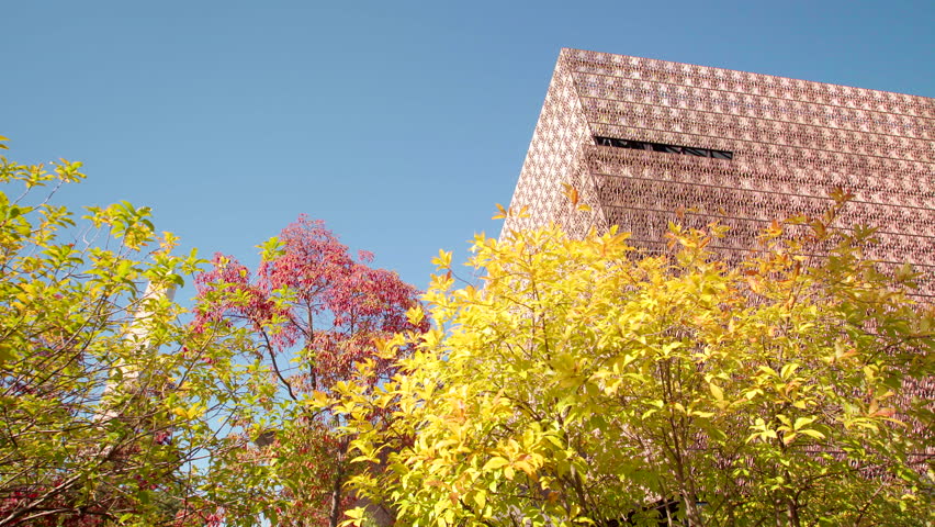 National Museum of African American History and Culture in the heart of Washington DC, USA. NMAAHC. Spectacular architectural landmark by the Smithsonian located in the National Mall.